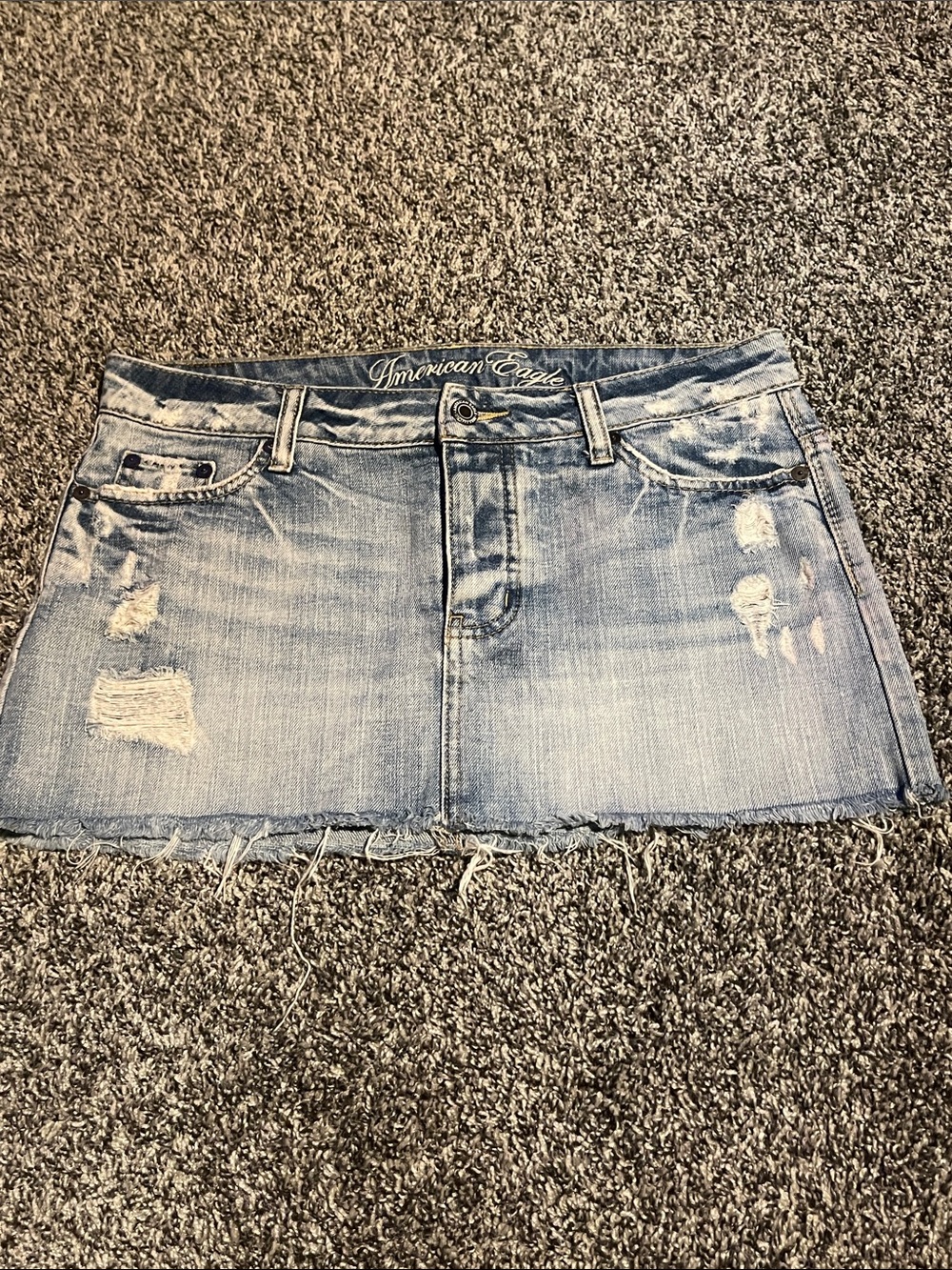 American Eagle Outfitters Light Wash Distressed Denim Mini Skirt (4)